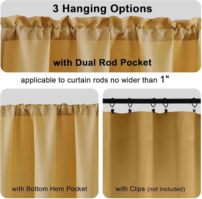 Chyhomenyc Gold Valance for Windows, Light Filtering Faux Linen Solid Short - Image 5