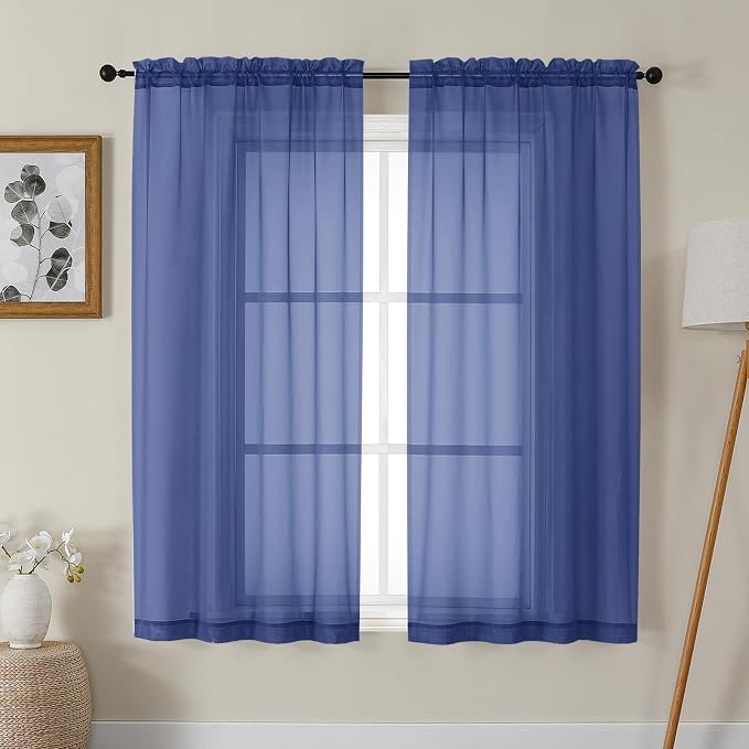 Gwine Royal Blue Sheer Curtains 63 Inch Length by Gwine