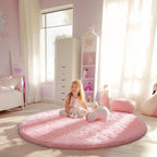 Ophanie Pink Round Rugs 5Ft Circle Area Rug, Cute Fluffy Fuzzy Girls Bedroom - Image 5
