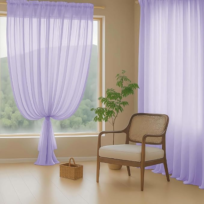 Lavender Sheer Curtains 84 Inches Long 2 Panels, Elegant Airy Transparent Light - Image 8