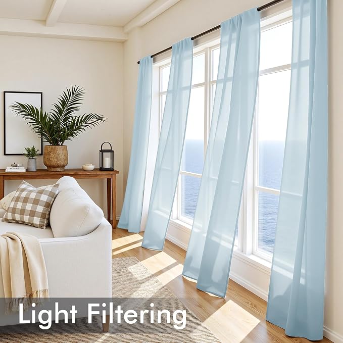 MIULEE Sky Blue Sheer Curtains 72 Inches Long, 4 Panels Set, Light Filtering - Image 4