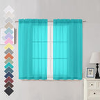 OVZME Turquoise Sheer Curtains 45 Inches Long 2 Panels, Light Filtering Sheer by OVZME