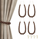 Hion 4 Pcs Boho Curtain Tiebacks, Wood Beads Curtain Holdbacks, Outdoor by Hion