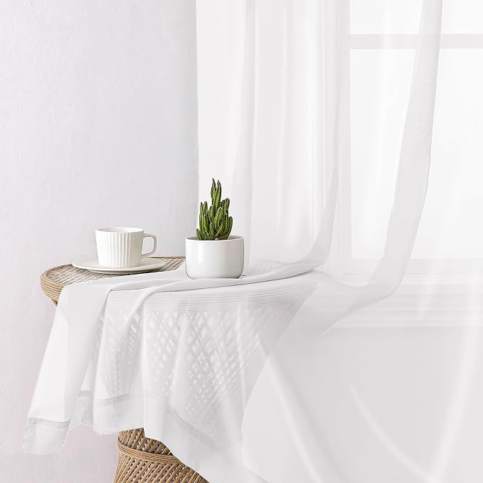 Lecloud White Sheer Curtains 90 Inches Long 2 Panels, Farmhouse Voile Window - Image 7