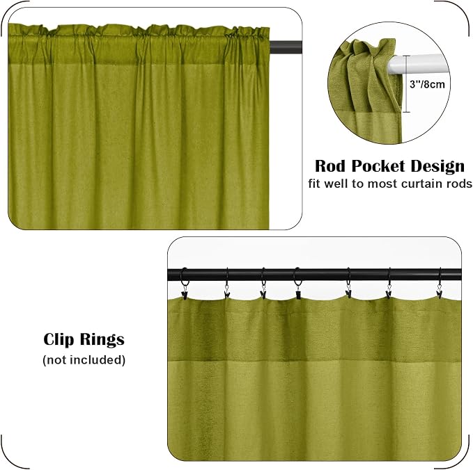 FRAMICS Farmhouse Valance Curtains, Boho Cotton Linen Kitchen Valance, Rustic - Image 8