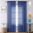 Lecloud Royal Blue Sheer Curtains 90 Inches Long 2 Panels, Living Room Curtains by Lecloud