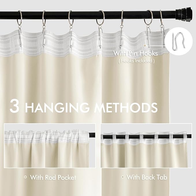 MIULEE Birch Back Tab Blackout Curtains 72 Inches Long 2 Panels Set - Image 3