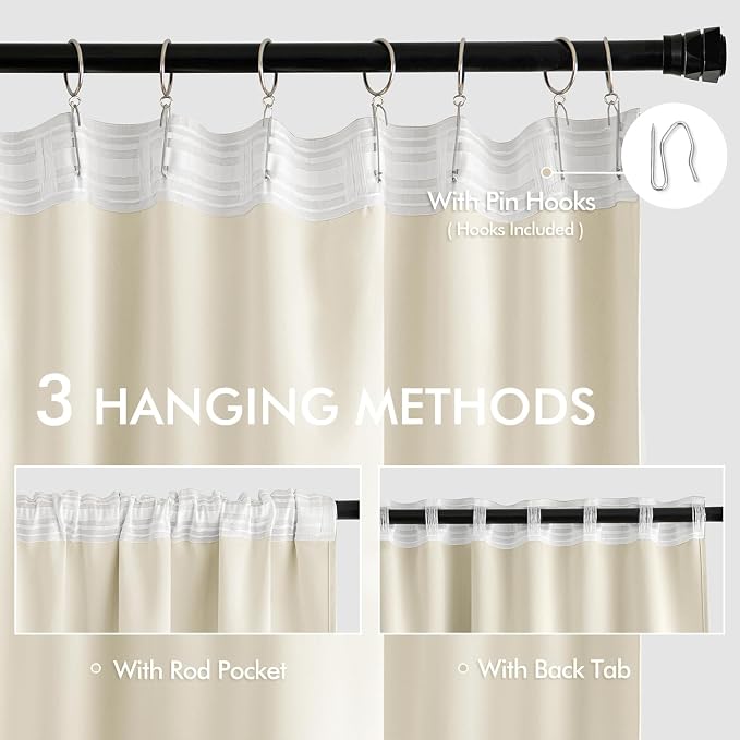MIULEE Birch Back Tab Blackout Curtains 63 Inch Length 2 Panels Set - Image 3