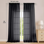 OWENIE Black Sheer Curtains, Sheer Curtains 96 inches Long 2 Panels Set - Image 4
