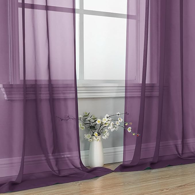 OVZME Plum Sheer Curtains 84 Inches Long 2 Panels - Image 6