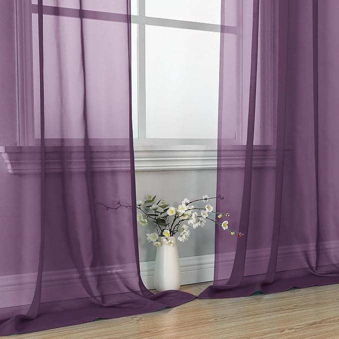 OVZME Plum Sheer Curtains 63 Inches Long 2 Panels - Image 6