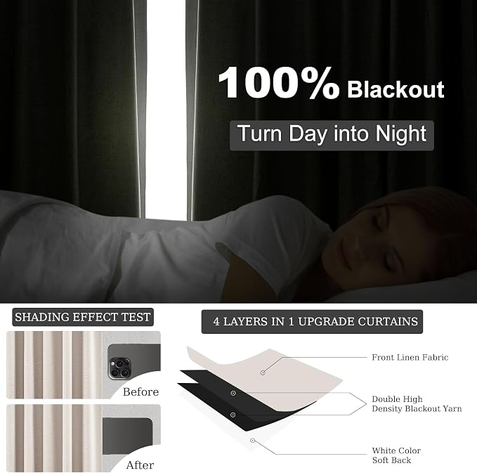 Topfinel Blackout Curtains 102 Inch Long 2 Panels, Linen Textured Room - Image 6