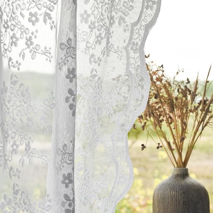 YJ YANJUN Vintage Lace Curtains 54 Inches Length- Victorian Floral Pattern - Image 4