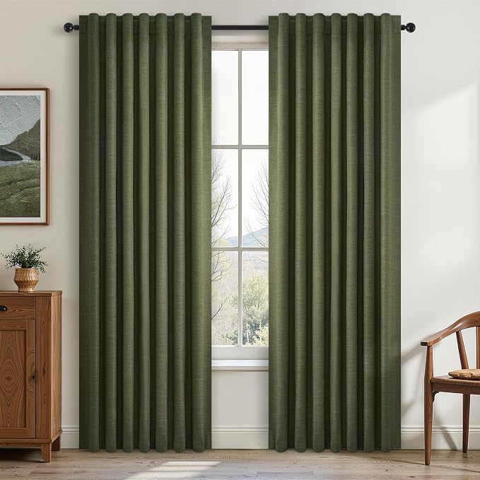Green Blackout Curtains 95 Inches Long 2 Panels Set Room Darkening Vintage by Topfinel