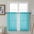 Gwine Turquoise Sheer Kitchen Curtains 36 Inch Length, Light Filtering Voile by Gwine