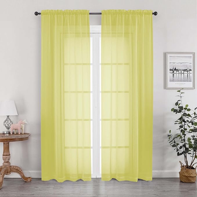 OWENIE Sheer Lemon Curtains for Bedroom Living Room 78 Inches Long 2 Panels Set by OWENIE