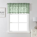 Lecloud Leia Sage Green Sheer Kitchen Curtains 18 Inch Length 2 Pcs, Jacquard by Lecloud