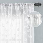 HOMEIDEAS White Sheer Curtains 52 X 63 Inches Length 2 Panels Embroidered Vine - Image 5