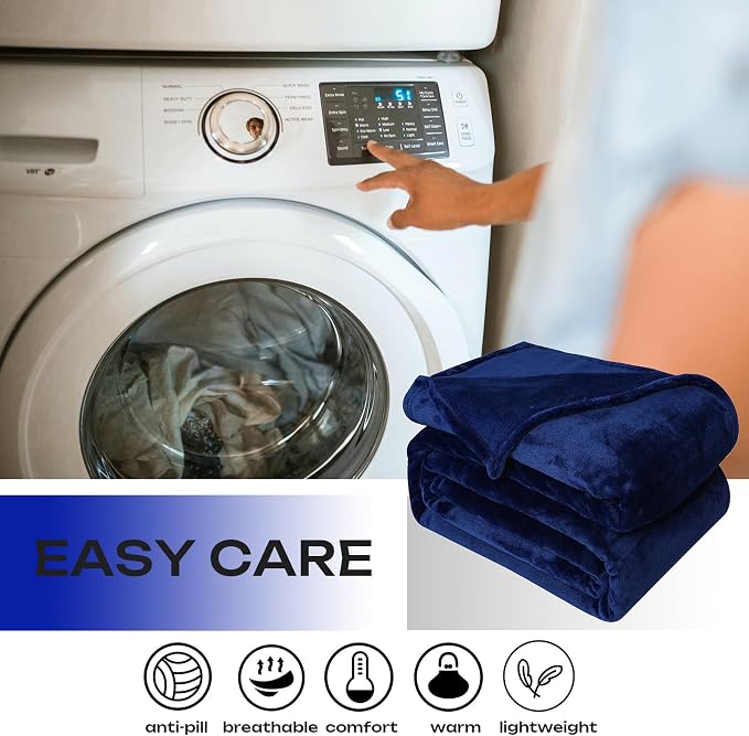 Fleece Plush Throw Blanket Navy Blue, Super Soft Fuzzy Cozy Flannel Blanket - Image 5