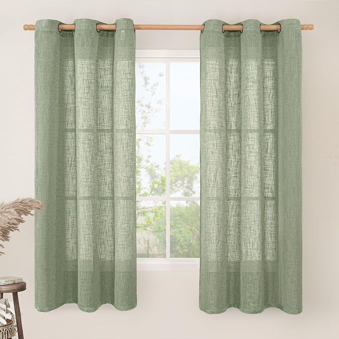 LAMIT Linen Blended Curtains 63 Inches Long, Soft Thick Linen Textured Light by LAMIT