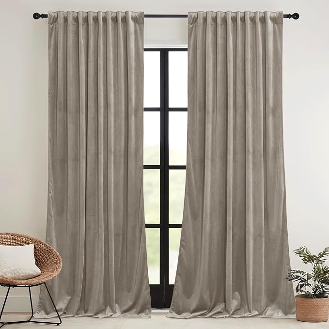 RYB HOME Blush Velvet Curtains 96 inches 2 Panels Set, Thermal Insulated - Image 2