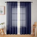 Navy Blue Sheer Curtains 84 Inches Long 2 Panels, Soft Airy Light Filtering by WelvetBLK