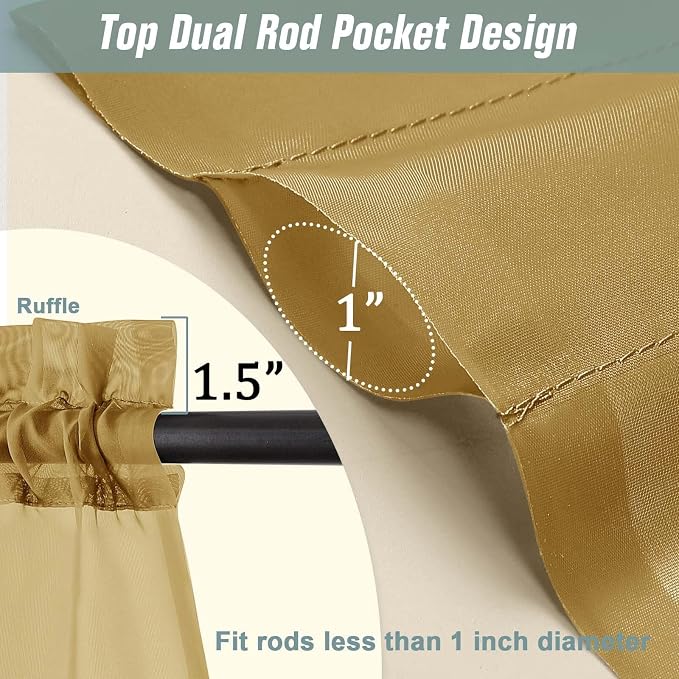 Gold Sheer Curtains for Window 96 Inches Long 2 Panels Set, Soft Airy Light - Image 3