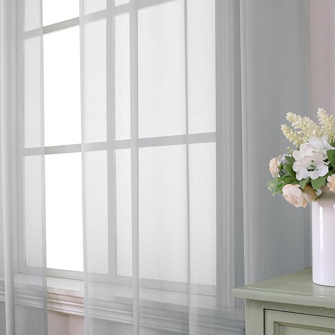 Aiyufeng Light Grey Sheer Curtains 45 Inch Length 2 Panels Set, Light Filtering - Image 3