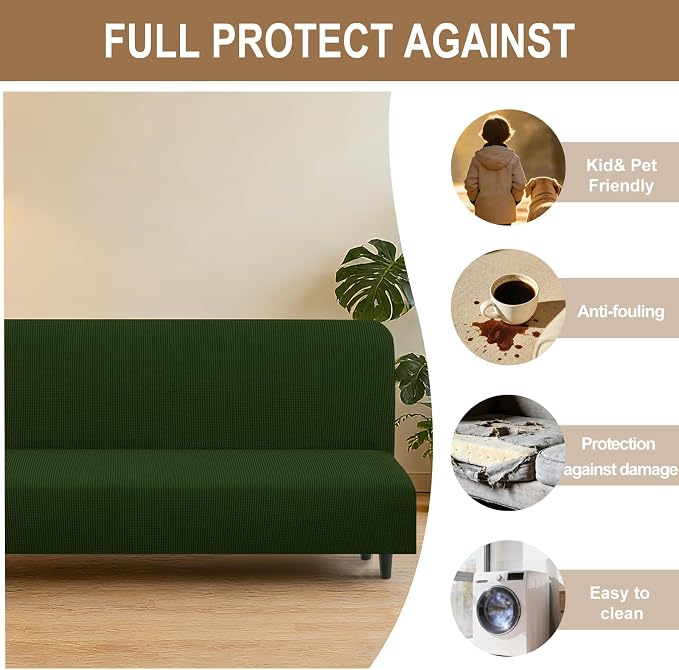 U-NICE HOME Stretch Futon Cover Armless Bed Slipcover - Image 4