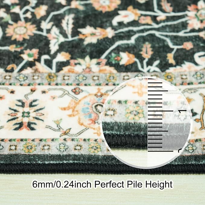 Washable 3x10 Hallway Runner Rug: Black Vintage Rug Runner Ultra Soft Low Pile - Image 6