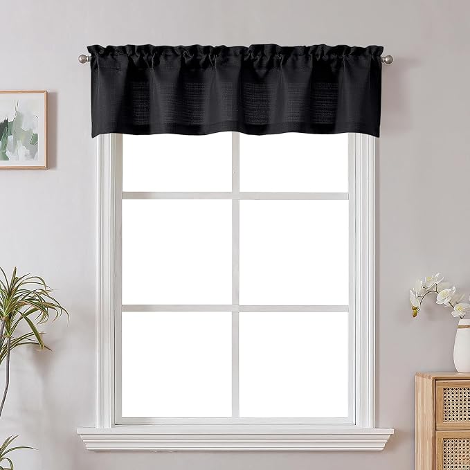 Chyhomenyc Black Valance for Windows, Light Filtering Faux Linen Solid Short by Chyhomenyc