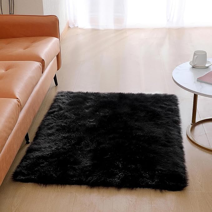 linmopm Faux Fur Rug Sheepskin Shag Fluffy Fuzzy Black 3x4 ft Rugs - Image 3