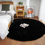 Ghouse Faux Rabbit Fur Round Rug 5ft Black Round Rugs by Ghouse