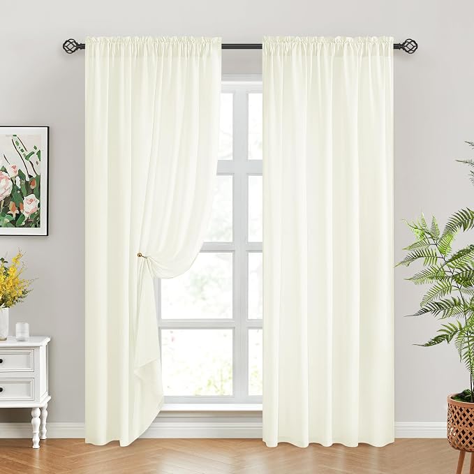HOMEIDEAS Non-See-Through Ivory Privacy Sheer Curtains, 52 X 96 Inches Long 2 - Image 2
