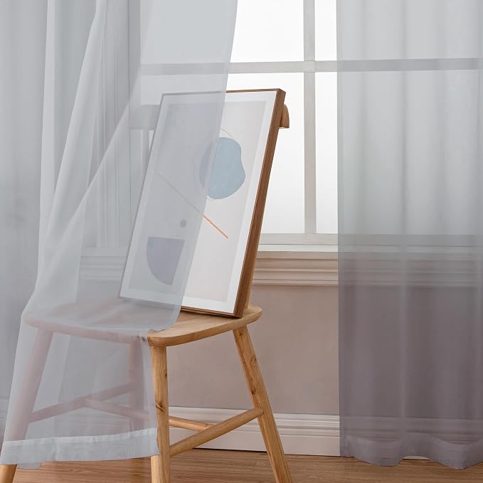 Simplebrand Light Grey Sheer Curtains 63 Inch Length 2 Panels, Rod Pocket Solid - Image 4
