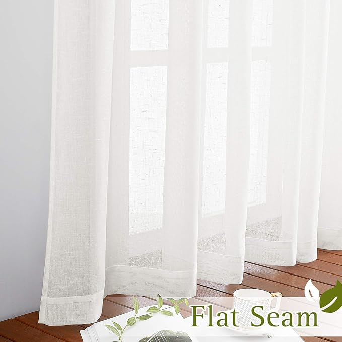 NICETOWN Semi Sheer Linen Curtains Flax Textured - Image 6