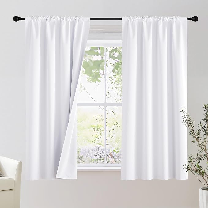 NICETOWN Bedroom 100% Blackout Curtains, 2 Panels, 34 by 63, Snow White by NICETOWN