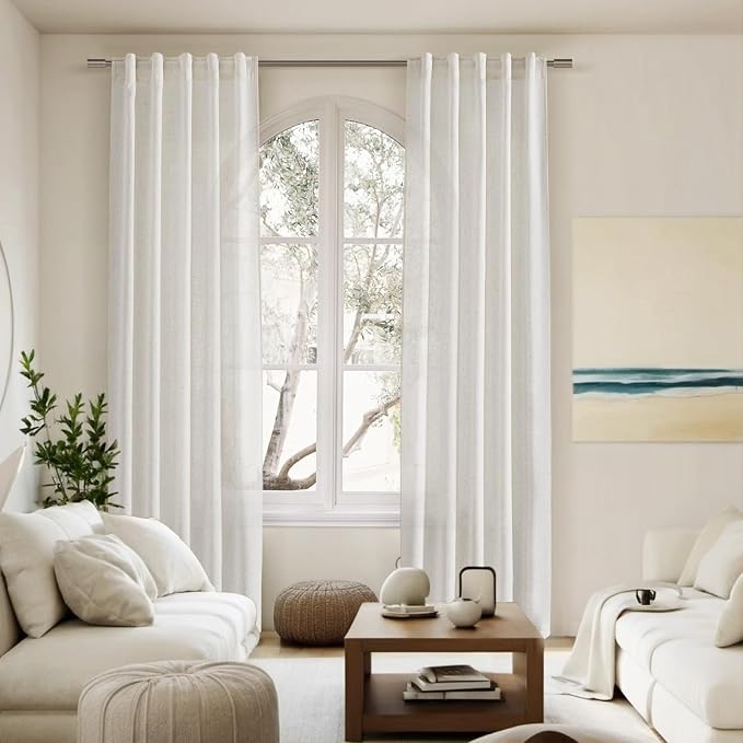 Cream Semi Sheer Curtains 96 Inches Long Back Tab Pocket Ivory Linen Living - Image 7