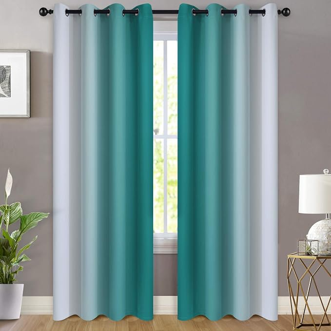 Yakamok 84 Inch Length Teal and Greyish White Light Blocking Gradient Color - Image 2