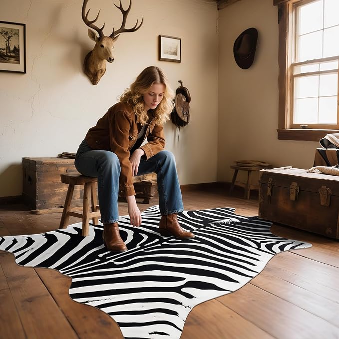 AROGAN Premium Faux Zebra Hide Rug 4.6 x 5.2 Feet, Sturdy and Large Size Bear - Image 5