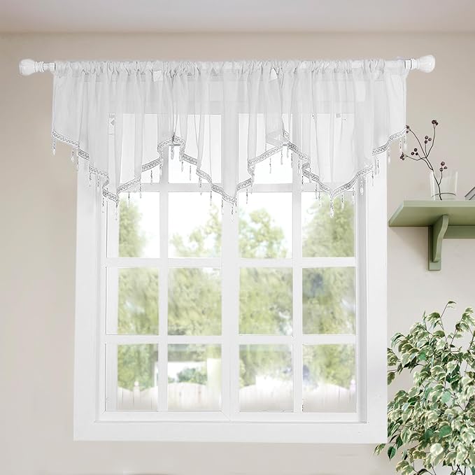 Molaxhome Swag Curtain 51 inch Length Rod Pocket Scalloped Curtain Valance by Molaxhome