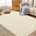 Circle Rug for Bedroom: 4FT Cream White Round Fluffy Shag Soft Washable Rugs by VECARF