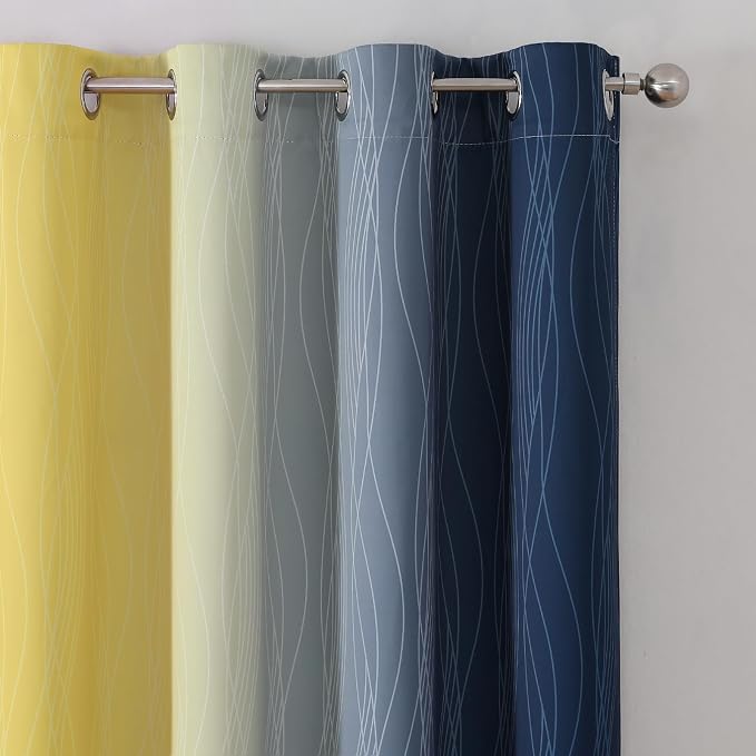 Estelar Textiler Navy Blue and Yellow Ombre Blackout Curtains 90 Inches Long 2 - Image 4