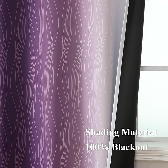 Estelar Textiler Purple and Greyish White Blackout Curtains 63 Inch Length 2 - Image 5
