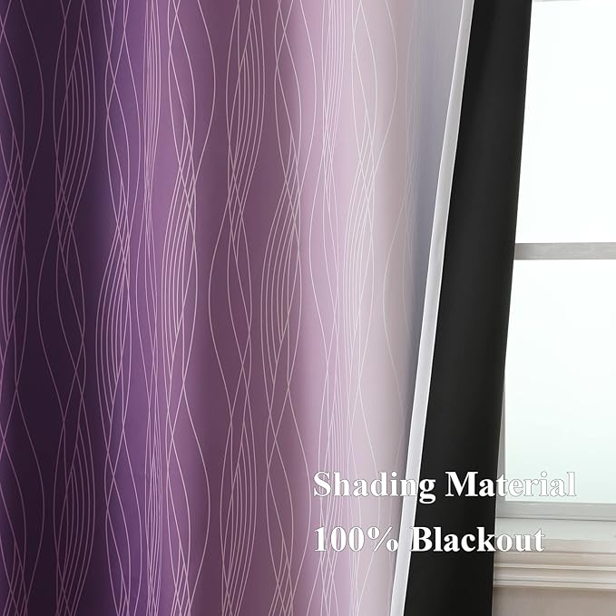 Estelar Textiler Purple and Greyish White Blackout Curtains 96 Inches Long - Image 5