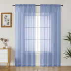 Gwine Denim Blue Sheer Curtains 84 Inches Long 2 Panels Set by Gwine