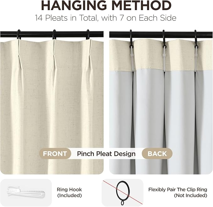 Joydeco Pinch Pleated Linen Curtains - Image 3