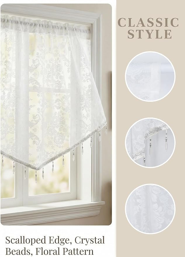 Molaxhome Swag Curtain 51 inch Length Rod Pocket Scalloped Curtain Valance - Image 6