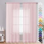 OVZME Blush Pink Sheer Curtains 84 Inches Long 2 Panels by OVZME