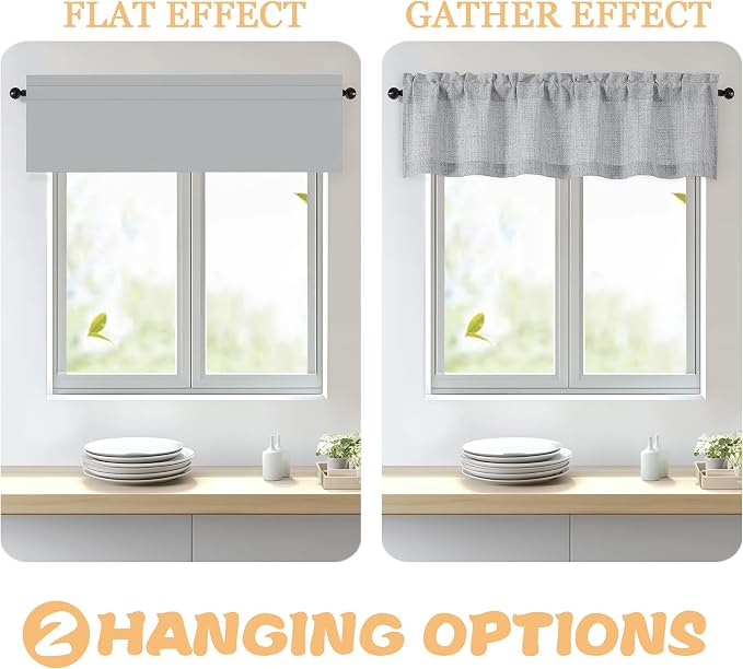 OWENIE Grey Valances for Windows 1 Pcs 18 Inch Length, Light Filtering Textured - Image 5